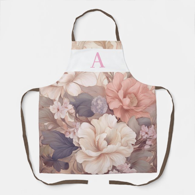 Personalized Pastel Floral Design with Monogram Apron (Front)