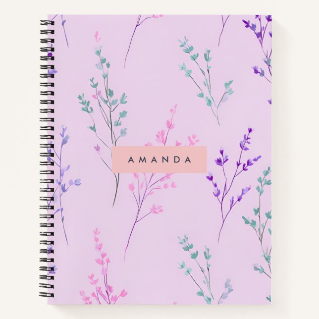 Personalized Pastel Floral, Elegant  Notebook (Front)