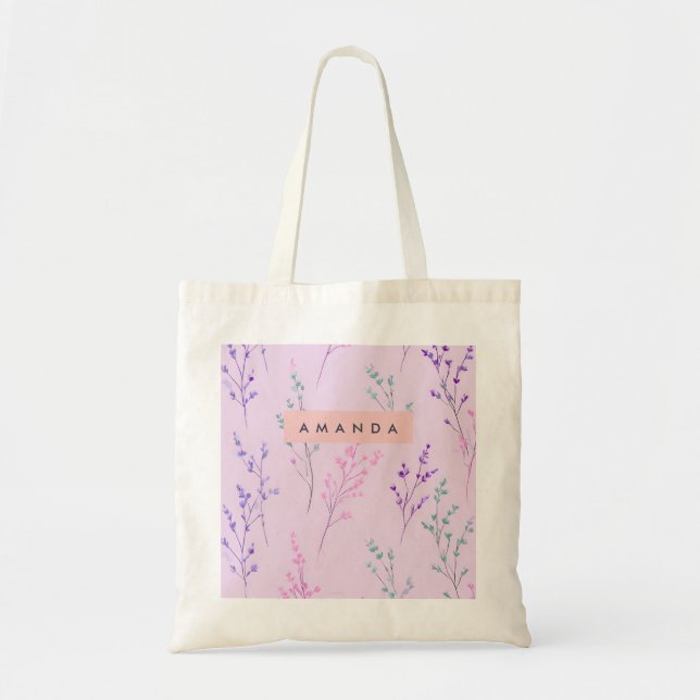 Personalized Pastel Floral, Elegant  Tote Bag (Front)