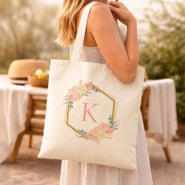 Personalized Pastel Floral Wreath Bridesmaid Tote Bag (Creator Uploaded)