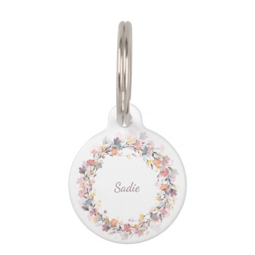 Personalized Pastel Floral Wreath Name Phone Pet ID Tag