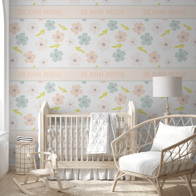 Personalized Pastel Flowers Baby Name Wallpaper (Kids)