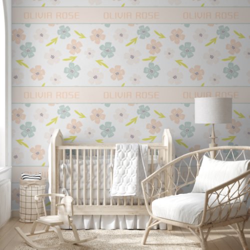 Personalized Pastel Flowers Baby Name Wallpaper Wallpaper