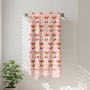 Personalized Pastel Fox Kids Bath Towel