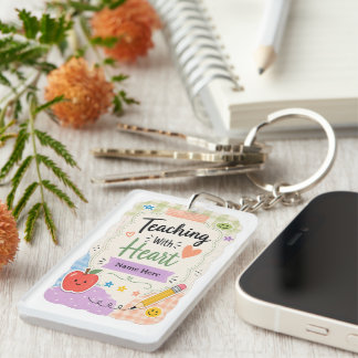 Personalized Pastel Gingham Teaching With Heart Keychain