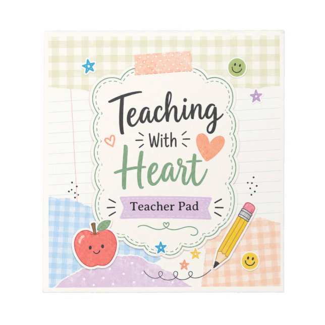Personalized Pastel Gingham Teaching With Heart  Notepad (Front)