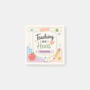 Personalized Pastel Gingham Teaching With Heart Post-it Notes