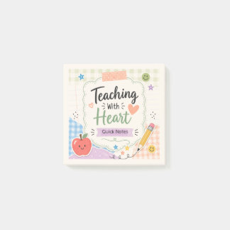 Personalized Pastel Gingham Teaching With Heart Post-it Notes