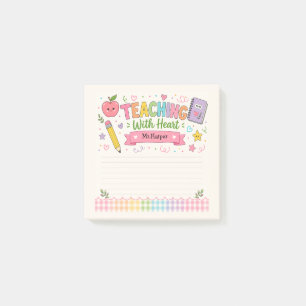 Personalized Pastel Gingham Teaching With Heart Post-it Notes