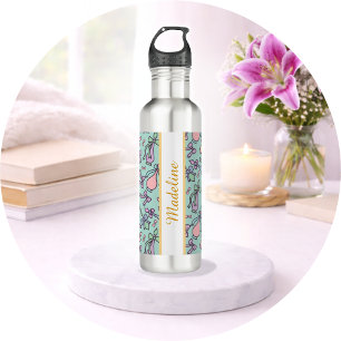 Personalized Pastel Girly Cute Name Green Teal Stainless Steel Water Bottle