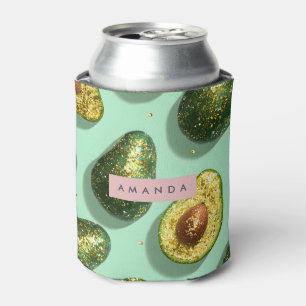Personalized Pastel Glitter Avocado Design Can Cooler