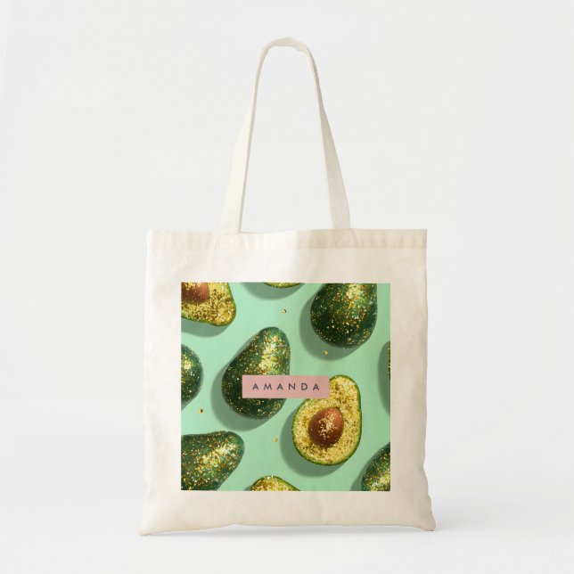 Personalized Pastel Glitter Avocado Design Tote Bag (Front)