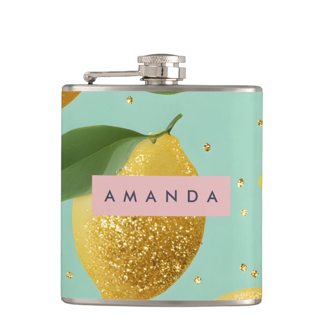 Personalized Pastel Glitter Lemon Style Flask (Front)