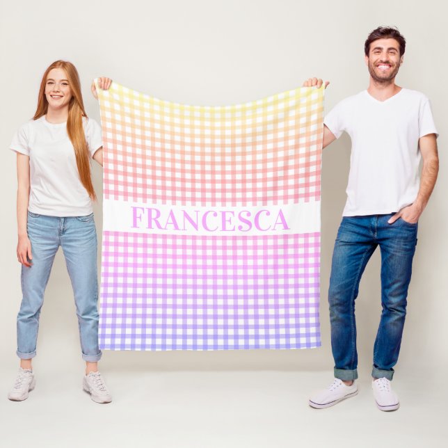 Personalized Pastel Gradient Gingham Blanket Pink (In Situ)