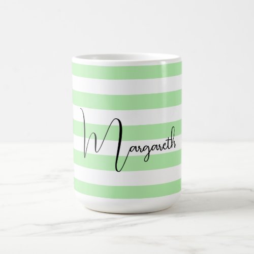 Personalized Pastel Green Stripes Coffee Mug