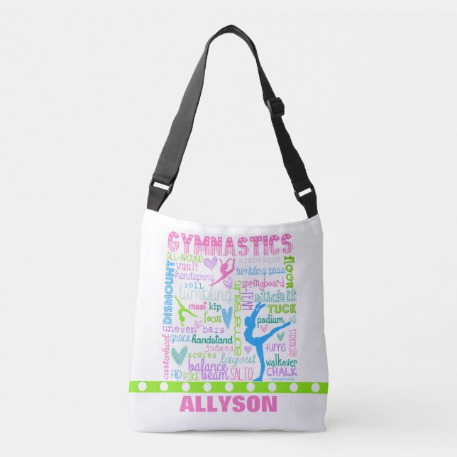 Personalized Pastel Gymnastics Words Typography Crossbody Bag (Front)