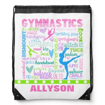 Personalized Pastel Gymnastics Words Typography Drawstring Bag