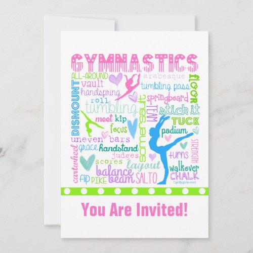 Personalized Pastel Gymnastics Words Typography Invitation