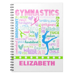 Personalized Pastel Gymnastics Words Typography Notebook