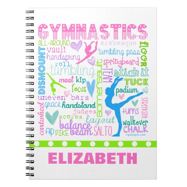 Personalized Pastel Gymnastics Words Typography Notebook (Front)