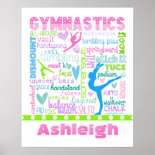 Personalized Pastel Gymnastics Words Typography Poster