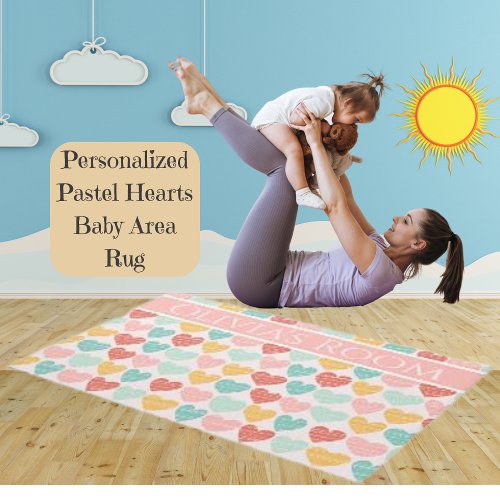 Personalized Pastel Hearts Newborn Room Rug