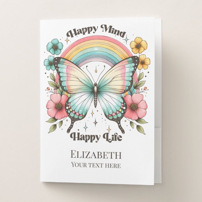 Personalized Pastel Hippie Butterfly Pocket Folder (Front)