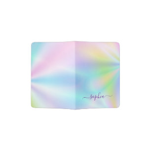 Personalized Pastel Holographic Iridescent Passport Holder