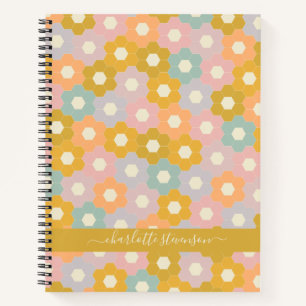 Personalized Pastel Honeycomb Floral Pattern Name Notebook
