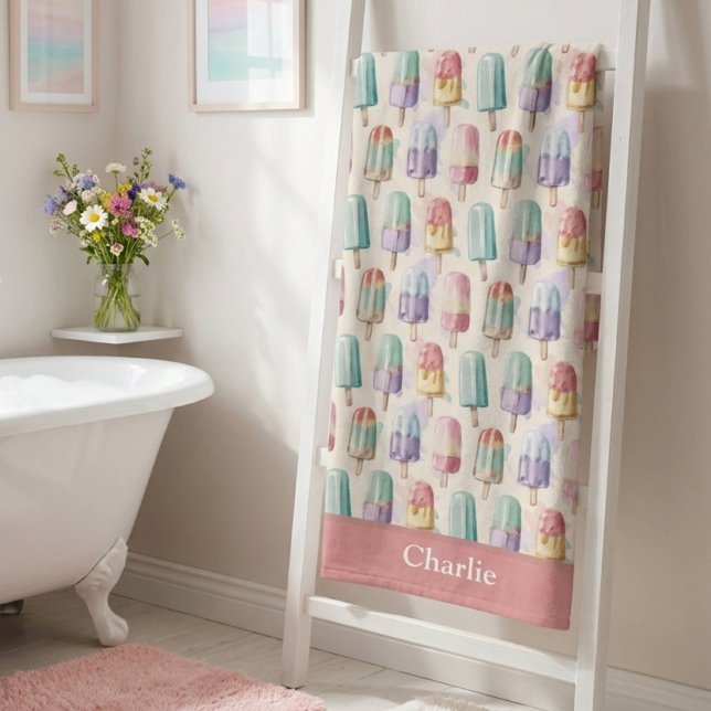 Personalized Pastel Ice Cream Bath Towel (Creator Uploaded)