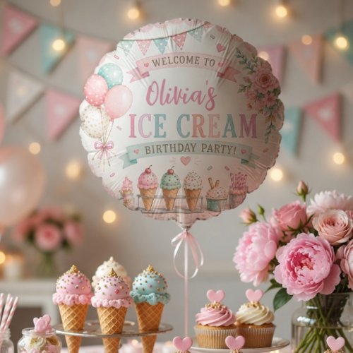Personalized Pastel Ice Cream Birthday  Balloon