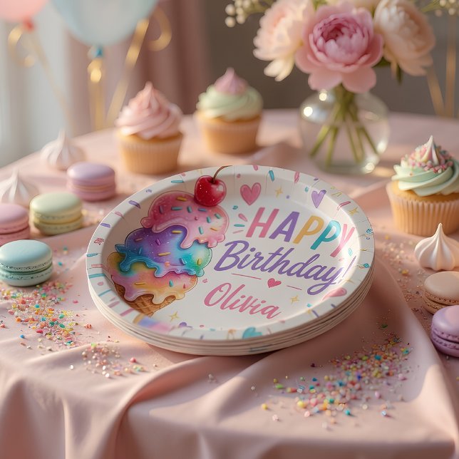 Personalized Pastel Ice Cream Birthday  Paper Plates (Creator Uploaded)
