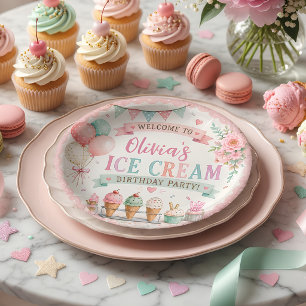 Personalized Pastel Ice Cream Birthday Paper Plates