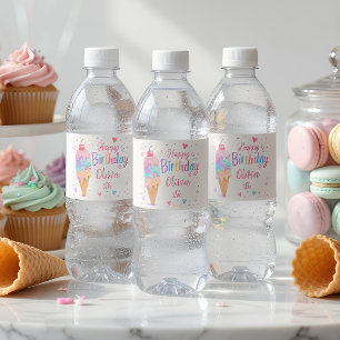 Personalized Pastel Ice Cream Birthday Water Bottle Label