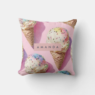 Personalized Pastel Ice Cream Cone with Sprinkles Throw Pillow
