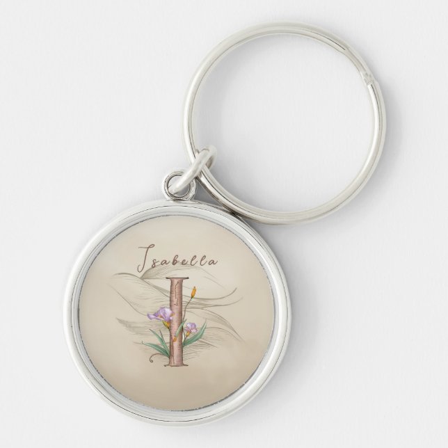 Personalized Pastel Iris Monogram 'I' Keychain (Front)