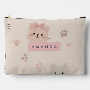 Personalized Pastel Kawaii Cat Face Pattern Accessory Pouch