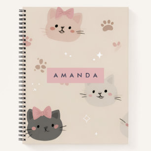 Personalized Pastel Kawaii Cat Face Pattern Notebook