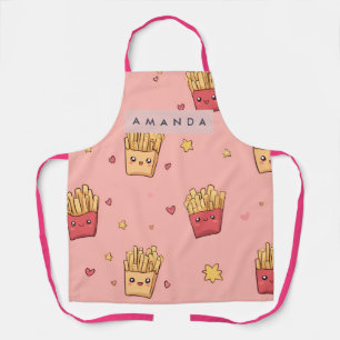 Personalized Pastel Kawaii French Fries Pattern Apron