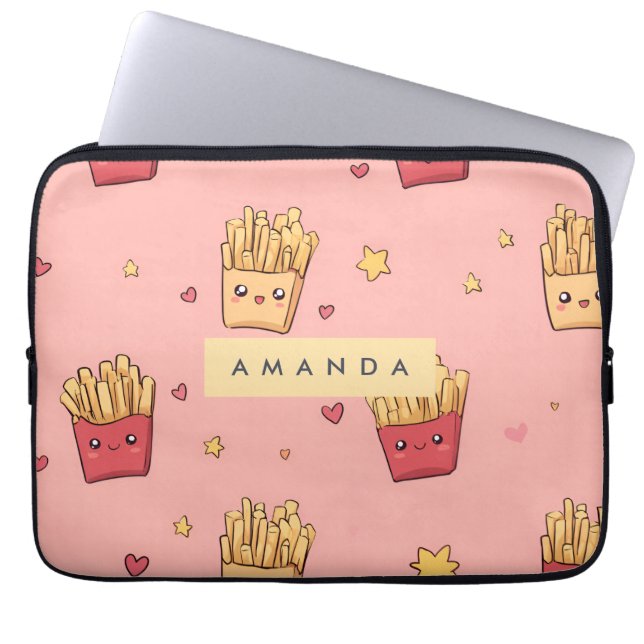 Personalized Pastel Kawaii French Fries Pattern Laptop Sleeve (Front)