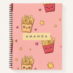 Personalized Pastel Kawaii French Fries Pattern Notebook