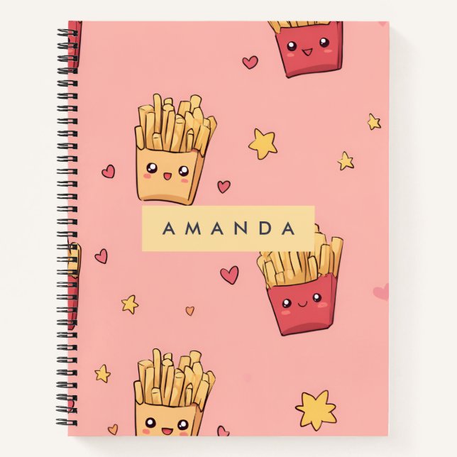 Personalized Pastel Kawaii French Fries Pattern Notebook (Front)