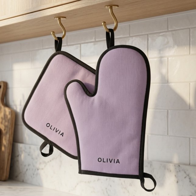 Personalized Pastel Lavender  Oven Mitt & Pot Holder Set (Creator Uploaded)