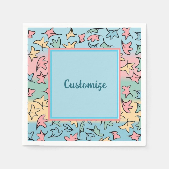 Personalized Pastel Leaves Colorful Napkins (Front)