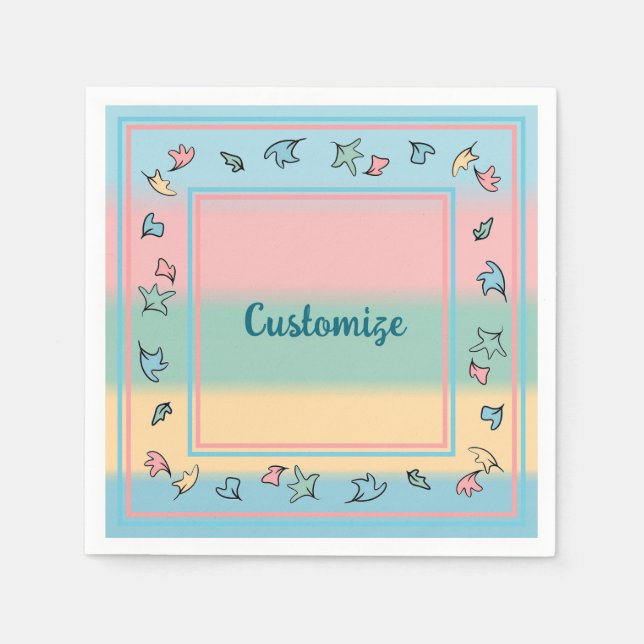 Personalized Pastel Leaves Colorful Napkins (Front)