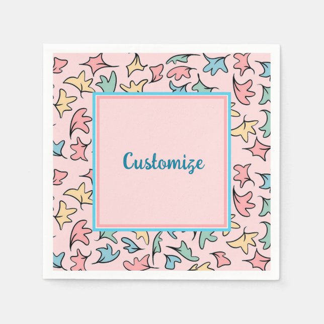 Personalized Pastel Leaves Pink Napkins (Front)