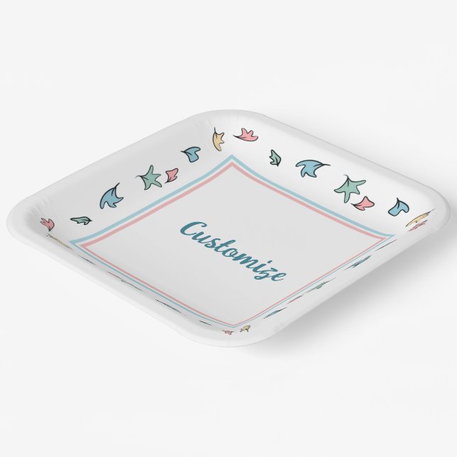 Personalized Pastel Leaves White Paper Plates (Angled)