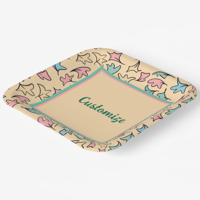 Personalized Pastel Leaves Yellow Paper Plates (Angled)