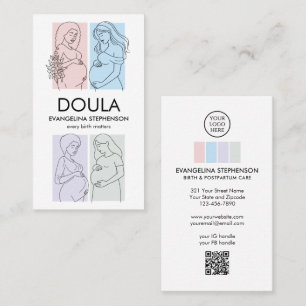 Personalized Pastel Line Art DOULA Business Card