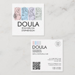 Personalized Pastel Line Art DOULA Square Business Card